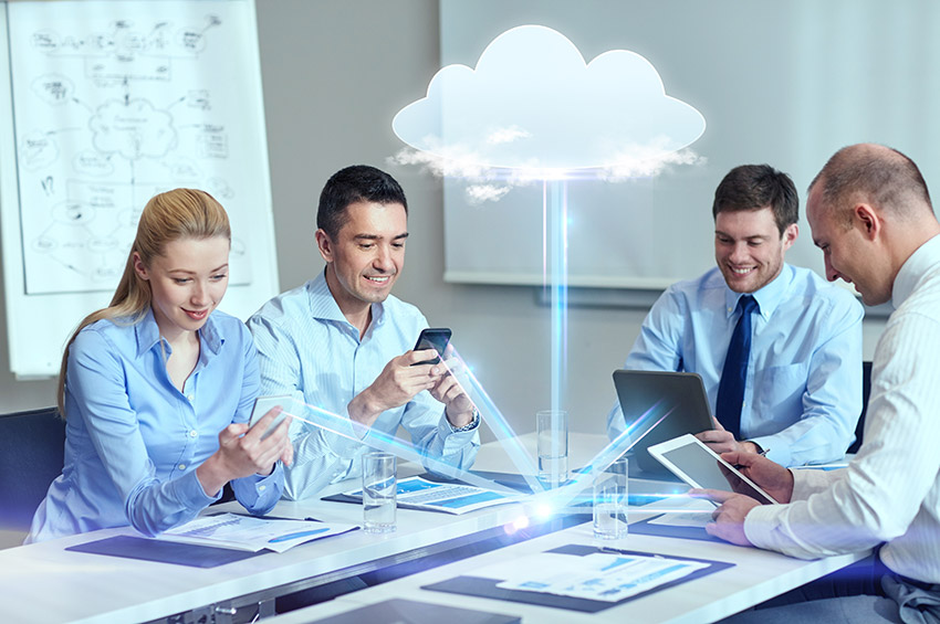 business meeting using cloud connected devices